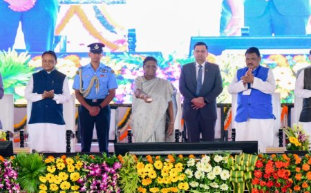 PRESIDENT OF INDIA LAYS FOUNDATION STONES FOR VARIOUS DEVELOPMENTAL PROJECTS AT BANGIRIPOSHI