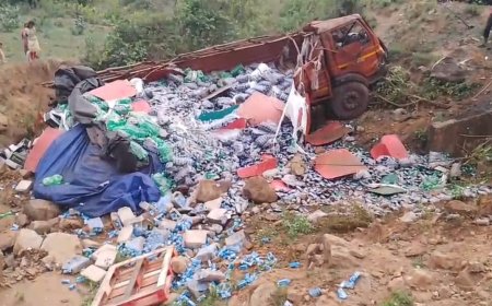 ଗଦ୍ରିଙ୍ଗିଆ ଘାଟିରେ ବାରମ୍ବାର ଦୁର୍ଘଟଣା ହେଉଛି: ଭାରସାମ୍ୟ ହରାଇ ଓଲଟିଲା ଥଣ୍ଡା ପାନୀୟ ବୋଝେଇ ଟ୍ରକ୍