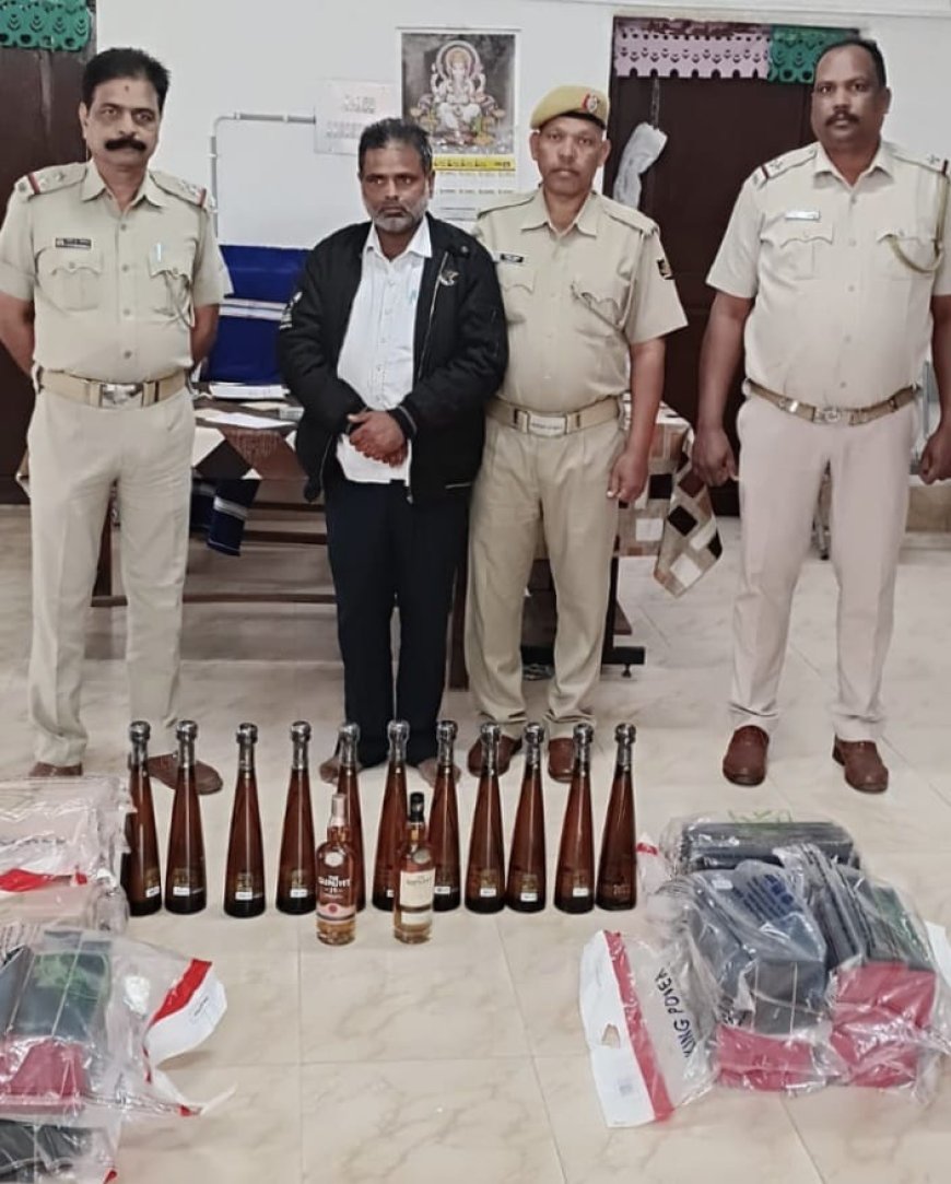 ପାଟ୍ରୋଲିଂ ବେଳେ ପାଞ୍ଚ ଲକ୍ଷ ଟଙ୍କାରୁ ଉର୍ଦ୍ଧ ବିଦେଶୀ ମଦ ଜବତ :ଜଣେ ଗିରଫ