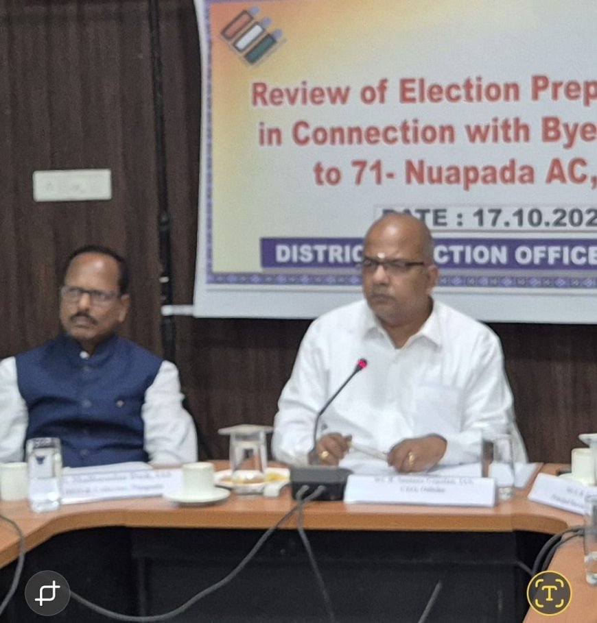 ନୂଆପଡା ବିଧାନସଭା  ଉପ-ନିର୍ବାଚନ ସଫଳତାର ସହିତ ପରିଚାଳନା ପାଇଁ ମୁଖ୍ୟ ନିର୍ବାଚନ ଅଧିକାରୀଙ୍କ ଜିଲ୍ଲାପାଳଙ୍କୁ ପ୍ରଶଂସାପତ୍ର ପ୍ରଦାନ