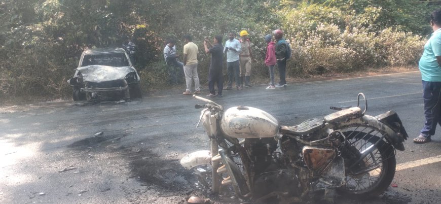 ବୁଲେଟ ମୁହାଁମୁହିଁ ଧକ୍କା  ଉଭୟ ଗାଡ଼ି ରେ ଲାଗିଲା ନିଆଁ, ଦୁଇ ଭାଇ ମୃତ୍ୟୁ ସହ ସଂଗ୍ରାମ କରୁଛନ୍ତି