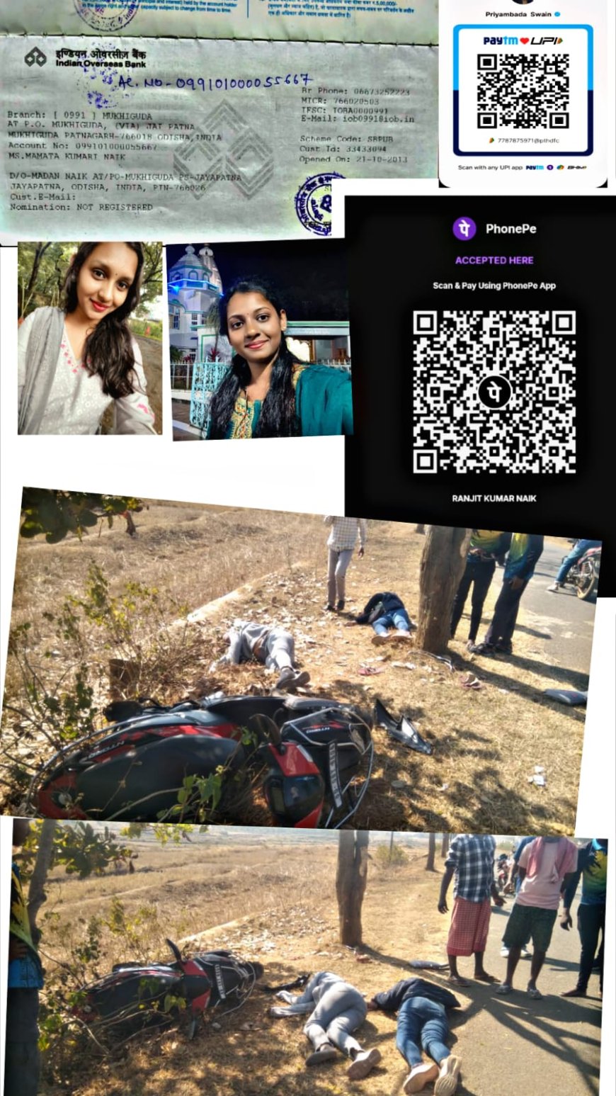 ରାସ୍ତା ଦୁର୍ଘଟଣା ହୋଇ ମୃତୁ ସହିତ ଲଢେଇ କରୁଛନ୍ତି ଦୁଇ ଯୁବତୀ:ଚିକିତ୍ସା ପାଈଁ ଜନତା ଜନାର୍ଦନ ଉପରେ ନିର୍ଭର କରିଛି ଦୁଇ ଯୁବତୀ ଙ୍କ ଜୀବନ