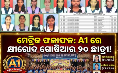 ମେଟ୍ରିକ ଫଳାଫଳ: ଏ-୧ ଗ୍ରେଡ୍‌ରେ କ୍ଷୀରୋଦ ଗୋଷିଆ ବାଳିକା ଉଚ୍ଚ ବିଦ୍ୟାଳୟର ୨୦ ଛାତ୍ରୀ