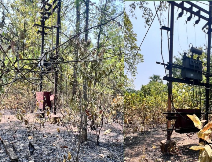 ବୁଚାମୁଣ୍ଡା ଗ୍ରାମ୍ୟ ଜଙ୍ଗଳ ଓ ସିରିଆପାଲି ବଡଖଳିଆ ସଂରକ୍ଷିତ ଜଙ୍ଗଳ ନିଆଁରେ ପୋଡି ଛାରଖାର ,  ଜଙ୍ଗଳ ଭିତରେ ନିଆଁ ଲାଗି ବିଦ୍ୟୁତ୍ କେବୁଲ  ପୋଡିଲା, ୨୪ ଘଣ୍ଟା ଧରି ବିଦ୍ୟୁତ୍ ବ୍ୟାଘାତ,